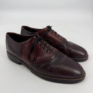Vintage Burgundy Leather Saddle Oxford Brogue Shoes Mens 10.5 M Lug Sole Lugged